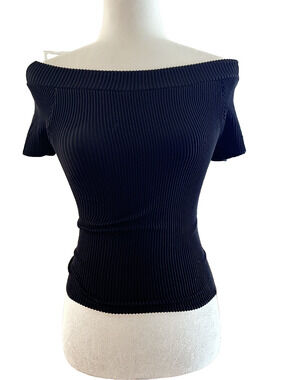 Women's Intimately Size XS Black Ribbed Off Shoulder Short Sleeve Classy Y2K